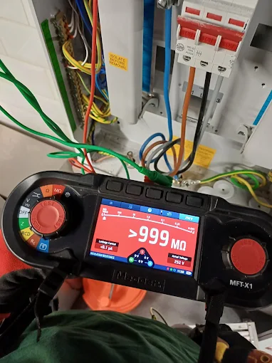 Insulation resistance test reading taken during an electrical inspection